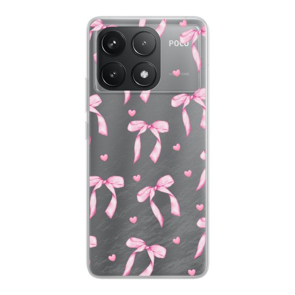 Transparant flexibel Xiaomi Poco F6 Pro hoesje met Roze Strikjes en Hartjes
