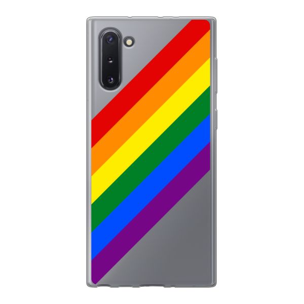 Transparente flexible Samsung Galaxy Note 10 Hülle mit diagonalem Regenbogen - Pride-Streifen