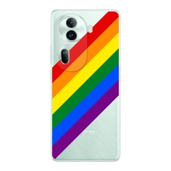 Transparant flexibel Oppo Reno 11 Pro hoesje met Diagonale Regenboog - Pride Strepen