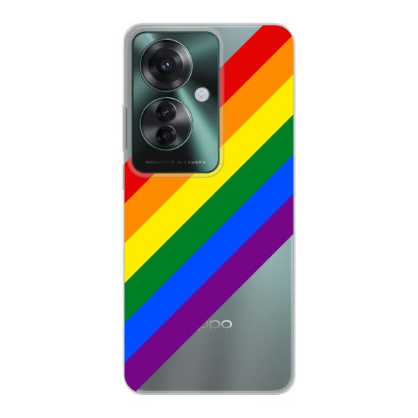 Transparant flexibel Oppo Reno11 F hoesje met diagonale regenboog - pridestrepen
