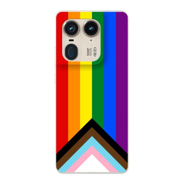 Flexibel Motorola Moto Edge 50 Ultra hoesje met Regenboog Vlag - Progress Pride Vlag