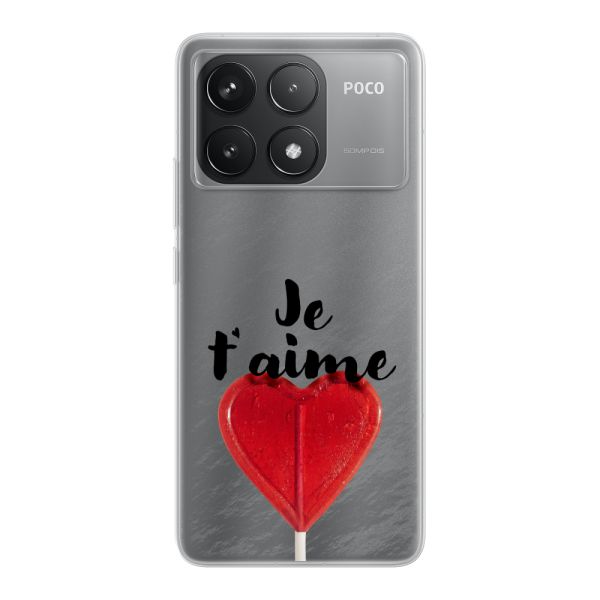 Transparant flexibel Xiaomi Poco F6 Pro hoesje met Hartvormige Lolly - Je t'aime