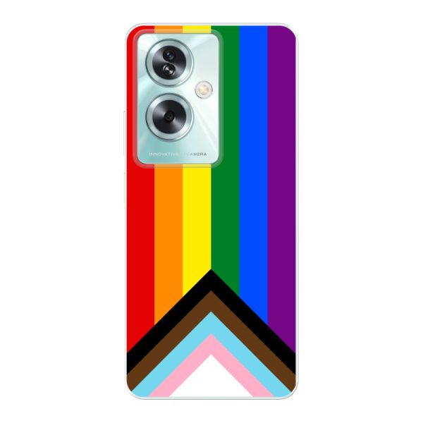Flexibel Oppo A79 hoesje met Regenboog Vlag - Progress Pride Vlag