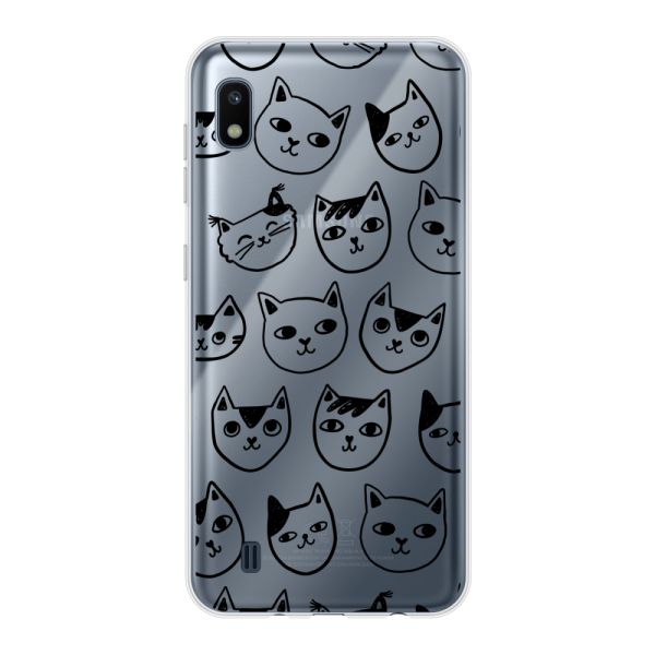 Transparant flexibel Samsung Galaxy A10 hoesje met kattenkoppen - Transparante kattenprint