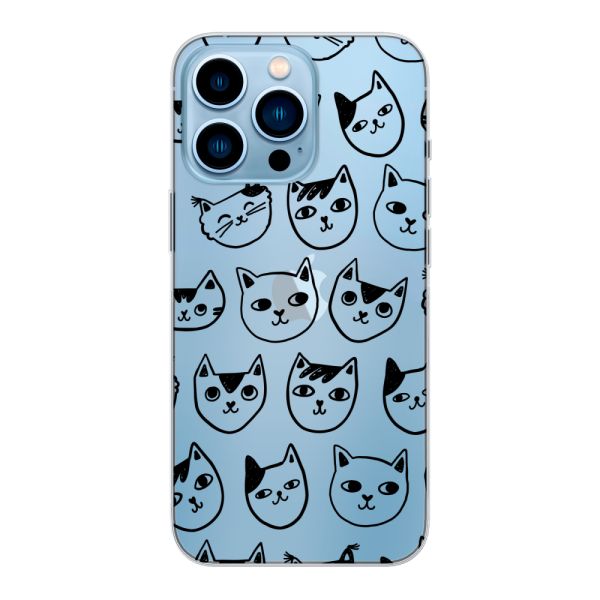 Coque iPhone 13 Pro flexible transparente avec têtes de chat - Imprimé chats transparent