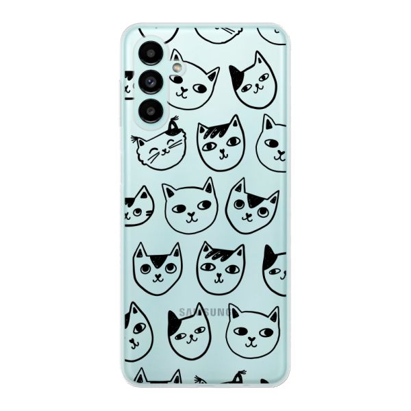 Transparant flexibel Samsung Galaxy A04s hoesje met kattenkoppen - Transparante kattenprint