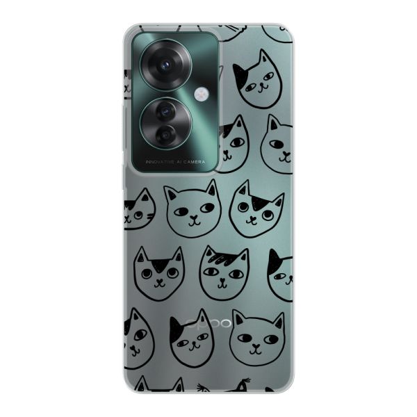 Coque Oppo Reno11 F flexible transparente avec têtes de chat - Imprimé chats transparent
