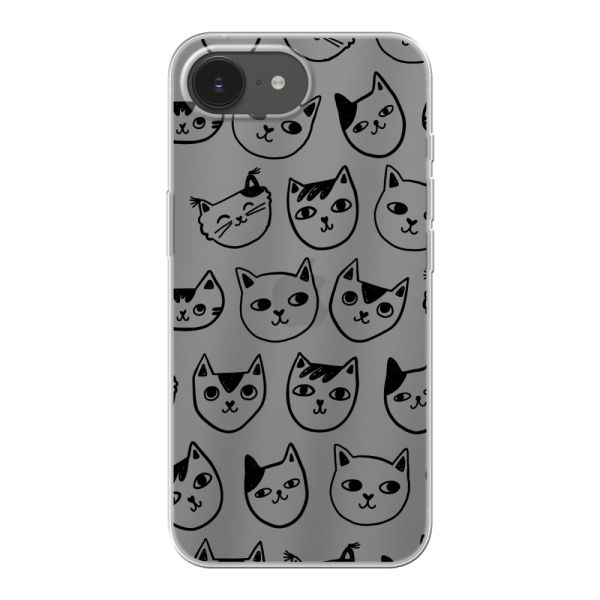 Coque iPhone 17e flexible transparente avec têtes de chat - Imprimé chats transparent