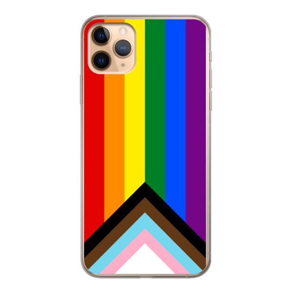 Flexibel iPhone 11 Pro Max hoesje met Regenboog Vlag - Progress Pride Vlag