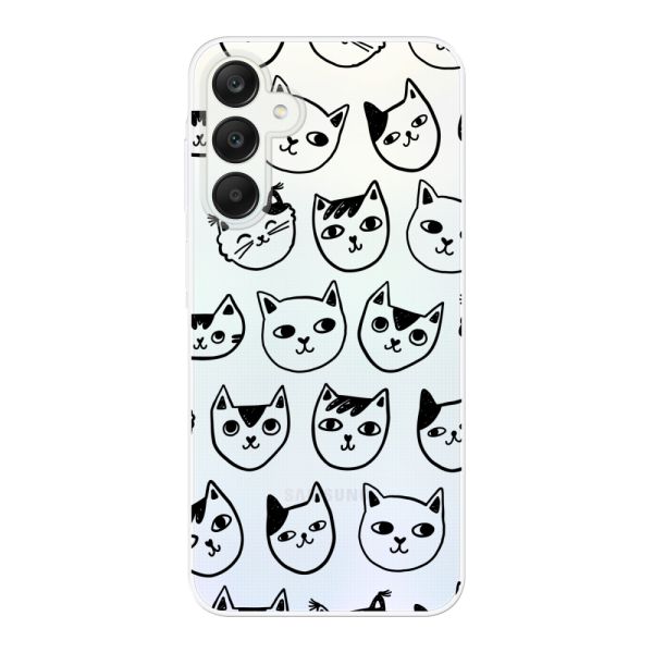 Transparant flexibel Samsung Galaxy A25 hoesje met kattenkoppen - Transparante kattenprint