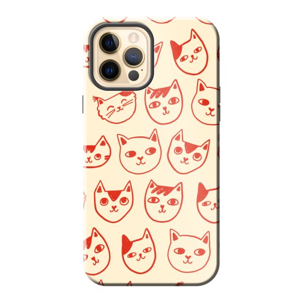 Coque iPhone 12 ultra-résistante avec têtes de chat - Chats rouges sur fond crème
