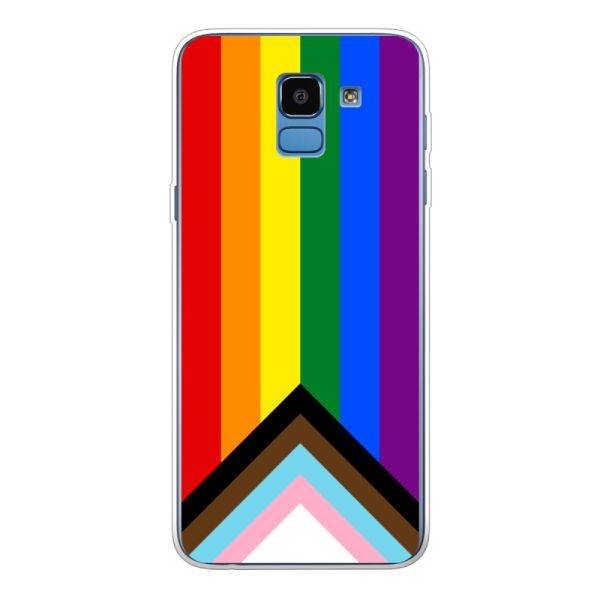 Flexibel Samsung Galaxy J6 (2018) hoesje met Regenboog Vlag - Progress Pride Vlag