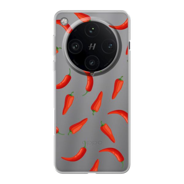 Transparant flexibel Oppo Find X8 Pro hoesje met Rode Pepers - Transparant Chili Pepper Patroon