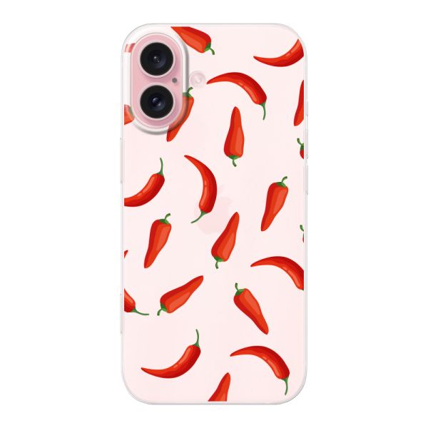 Transparant flexibel iPhone 16 hoesje met Rode Pepers - Transparant Chili Pepper Patroon
