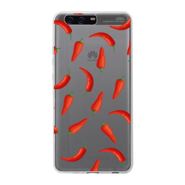 Transparant flexibel Huawei P10 Plus hoesje met Rode Pepers - Transparant Chili Pepper Patroon