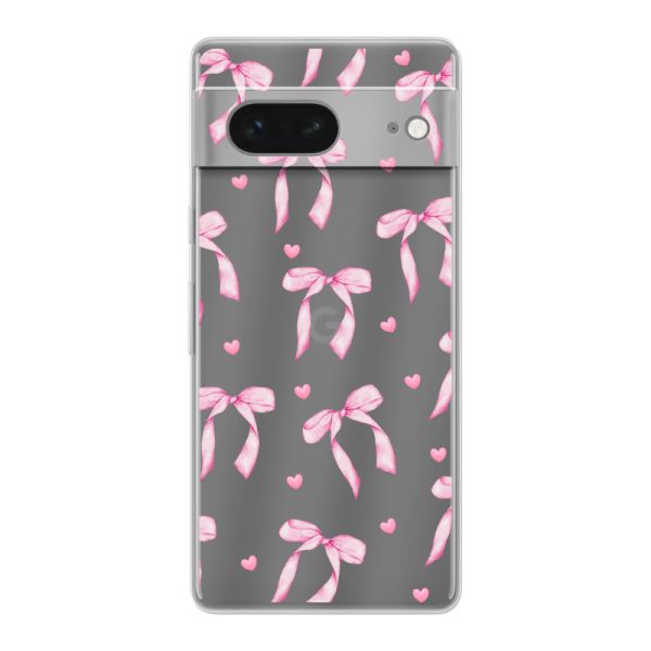 Transparant flexibel Google Pixel 7 hoesje met Roze Strikjes en Hartjes