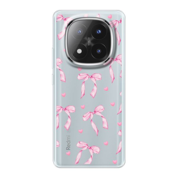 Coque Xiaomi Redmi Note 14 Pro+ flexible transparente avec nœuds et cœurs roses