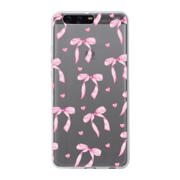 Transparant flexibel Huawei P10 Plus hoesje met Roze Strikjes en Hartjes