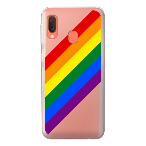 Transparant flexibel Samsung Galaxy A20e hoesje met Diagonale Regenboog - Pride Strepen