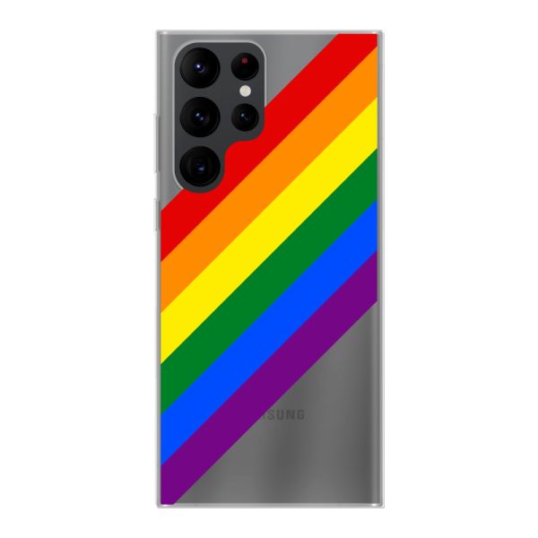 Transparente flexible Samsung Galaxy S22 Ultra Hülle mit diagonalem Regenbogen - Pride-Streifen