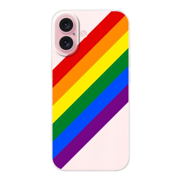 Coque iPhone 16 flexible transparente avec arc-en-ciel diagonal - rayures Pride