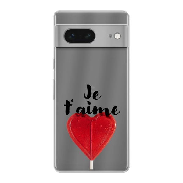 Transparant flexibel Google Pixel 7 hoesje met Hartvormige Lolly - Je t'aime