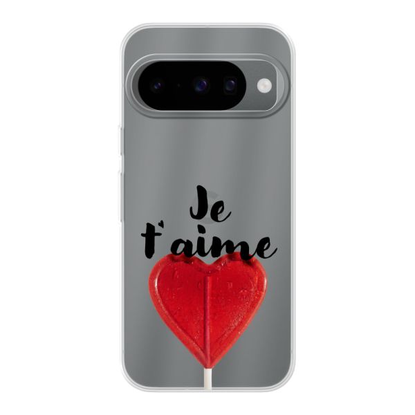 Coque Google Pixel 10 flexible transparente avec sucette en forme de cœur - Je t'aime