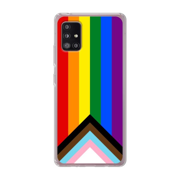 Flexibel Samsung Galaxy A51 5G hoesje met Regenboog Vlag - Progress Pride Vlag