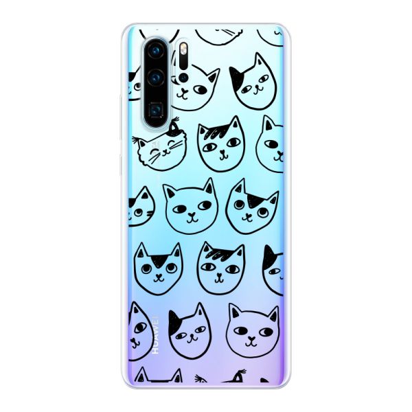 Transparant flexibel Huawei P30 Pro hoesje met kattenkoppen - Transparante kattenprint