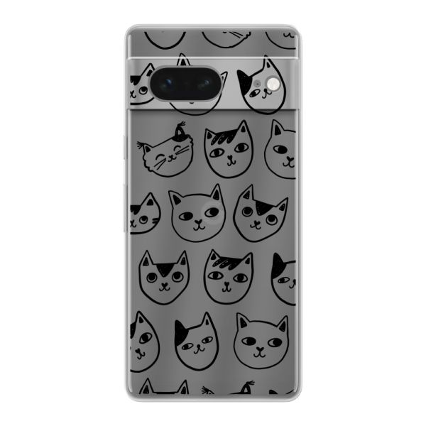 Coque Google Pixel 7 flexible transparente avec têtes de chat - Imprimé chats transparent