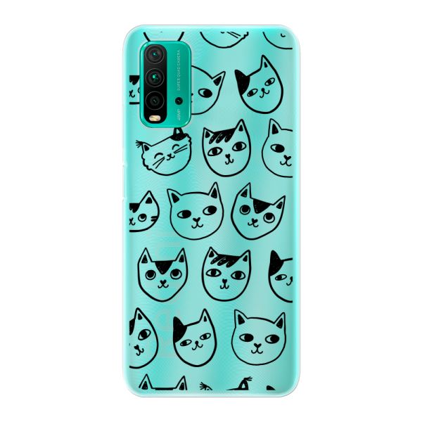 Transparente flexible Xiaomi Redmi 9 Power Hülle mit Katzenköpfen - Transparenter Katzenprint