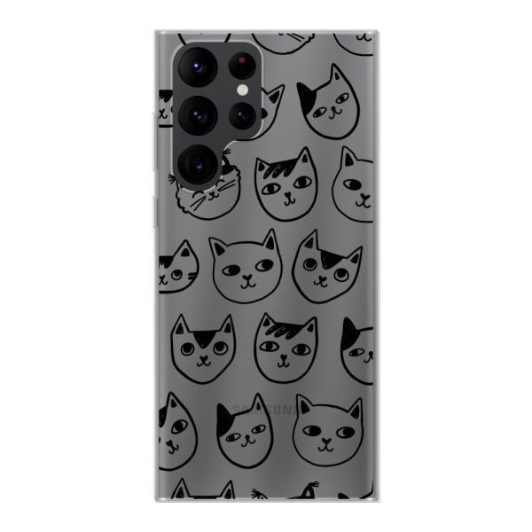Transparant flexibel Samsung Galaxy S22 Ultra hoesje met kattenkoppen - Transparante kattenprint