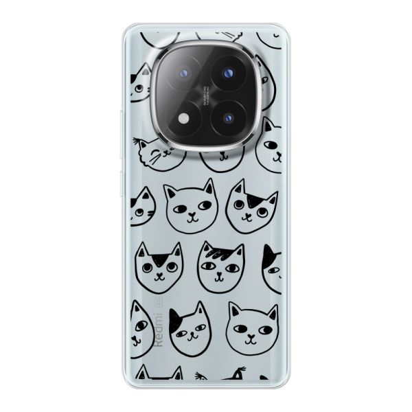 Funda Xiaomi Redmi Note 14 Pro+ flexible transparente con cabezas de gato - Estampado de gatos transparente