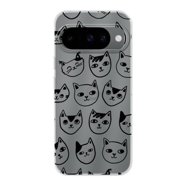 Coque Google Pixel 10 flexible transparente avec têtes de chat - Imprimé chats transparent
