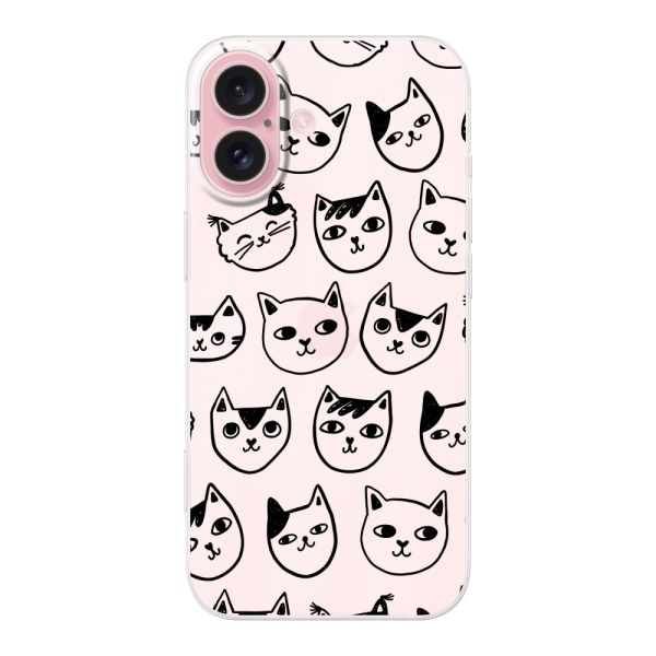 Transparant flexibel iPhone 16 hoesje met kattenkoppen - Transparante kattenprint