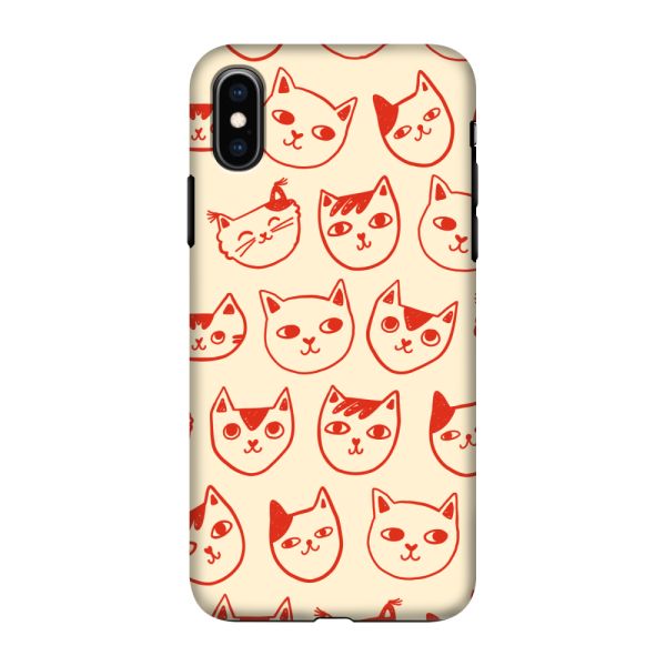 Coque iPhone X ultra-résistante avec têtes de chat - Chats rouges sur fond crème
