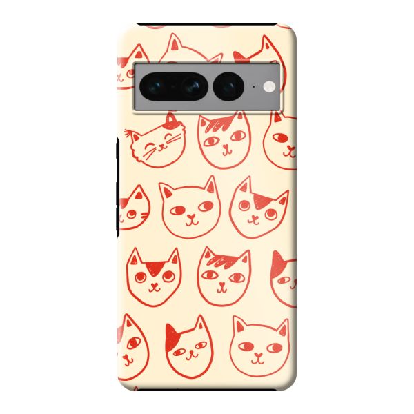 Besonders robuste Google Pixel 7 Pro Hülle mit Katzenköpfen - Rote Katzen auf Cremeweiß