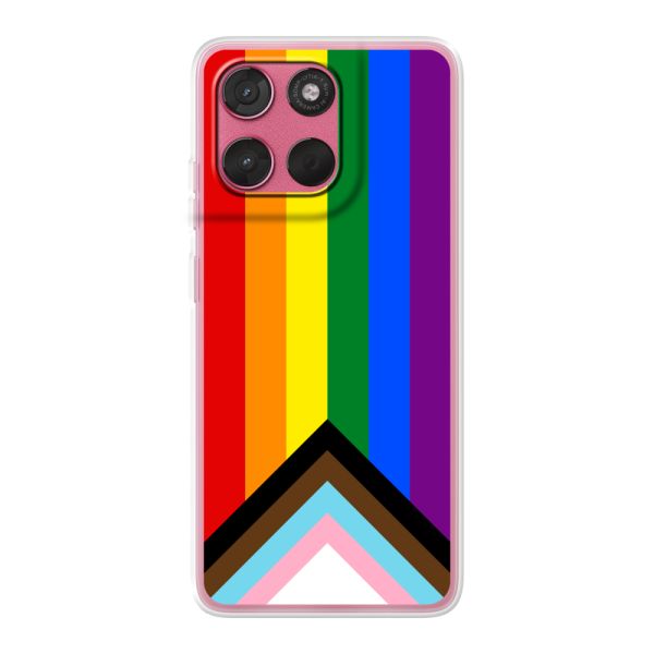 Transparant flexibel Motorola Moto G57 hoesje met Regenboog Vlag - Progress Pride Vlag