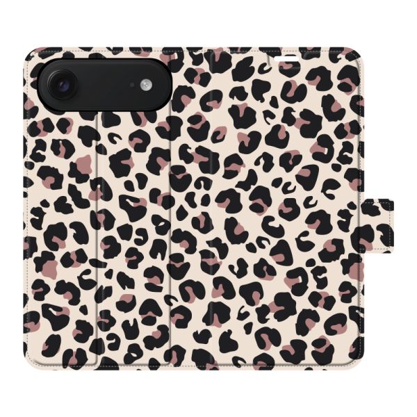 Vollständig bedrucktes iPhone Air Portemonnaie-Case mit Pantherdruck - Leopardenmuster Beige Rosa