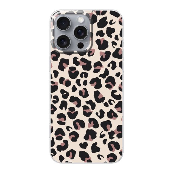 Transparant flexibel iPhone 16 Pro Max hoesje met Panter Print - Beige Luipaardprint