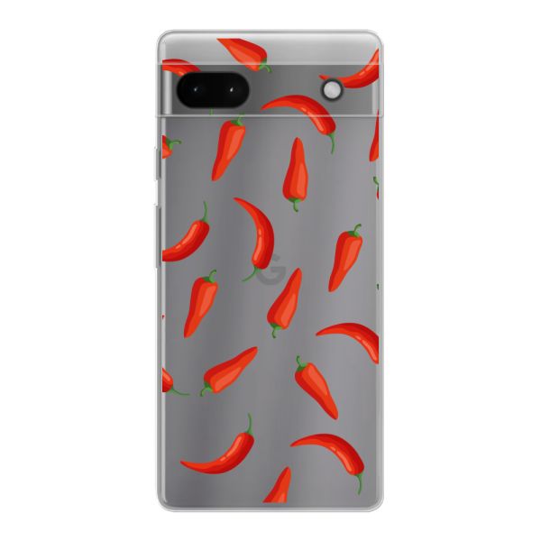 Transparant flexibel Google Pixel 6a hoesje met Rode Pepers - Transparant Chili Pepper Patroon