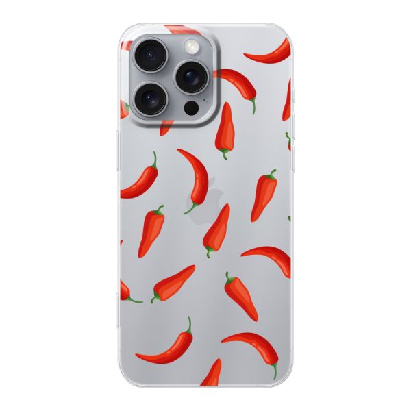 Transparant flexibel iPhone 16 Pro Max hoesje met Rode Pepers - Transparant Chili Pepper Patroon
