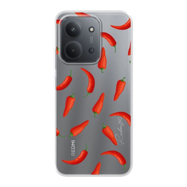 Coque Xiaomi Redmi 15C 4G flexible transparente avec Piments Rouges - Motif Transparent Chili Pepper
