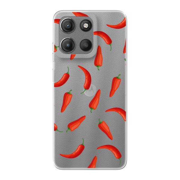 Transparant flexibel Motorola Moto G15 hoesje met Rode Pepers - Transparant Chili Pepper Patroon