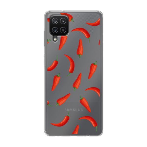 Transparant flexibel Samsung Galaxy A12 hoesje met Rode Pepers - Transparant Chili Pepper Patroon