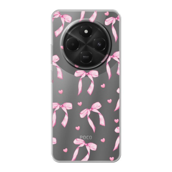Transparant flexibel Xiaomi Redmi 14R hoesje met Roze Strikjes en Hartjes