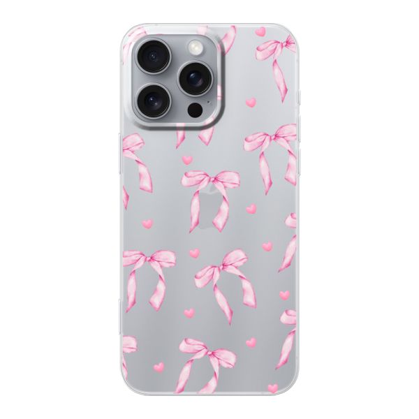 Transparant flexibel iPhone 16 Pro Max hoesje met Roze Strikjes en Hartjes