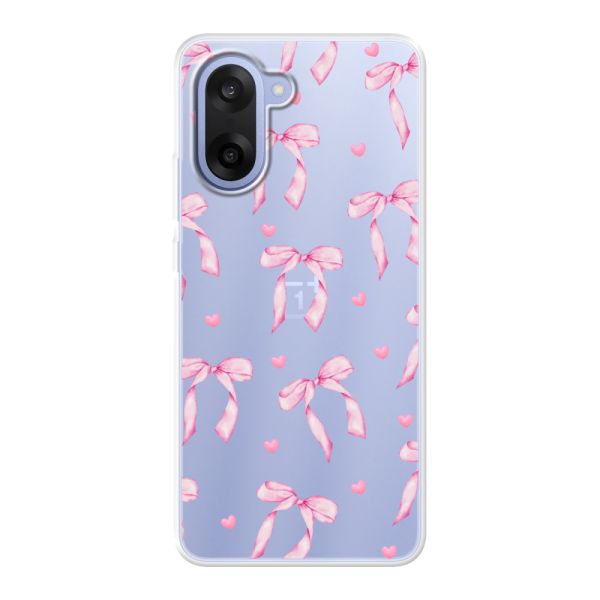 Coque OnePlus Nord CE5 flexible transparente avec nœuds et cœurs roses