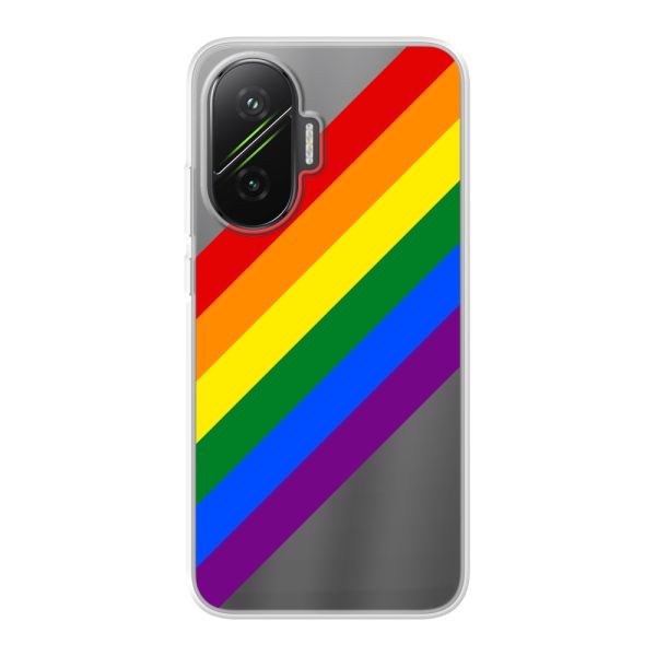 Transparant flexibel Xiaomi Poco F7 hoesje met diagonale regenboog - pridestrepen