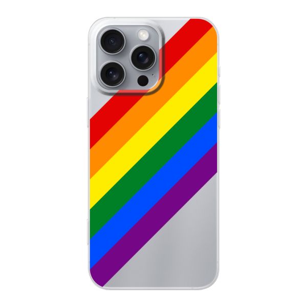 Coque iPhone 16 Pro Max flexible transparente avec arc-en-ciel diagonal - rayures Pride